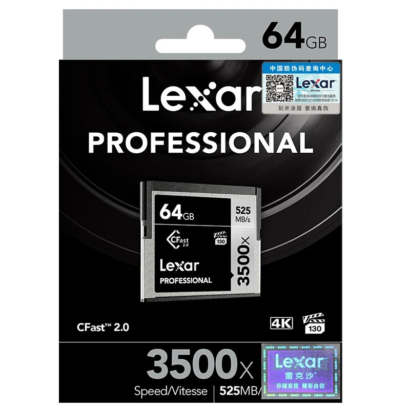Оригинальный Lexar натуральная Lexar, Cfast 2,0 карта, 64 ГБ 32 ГБ 128 ГБ 256 ГБ 512 ГБ 3500X, 525 м/с professional камера, камера карта памяти
