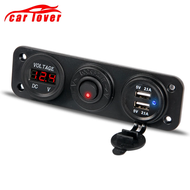 Новый двойной Порты и разъёмы DC 12 V/24 V 5 V/2.1A вольтметр Dual USB Зарядное устройство
