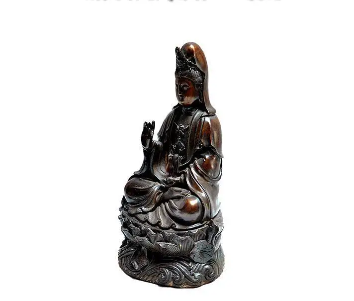 

Chinese Old feng shui Bronze copper GuanYin Kwan-Yin Hold Vase Seat Statue