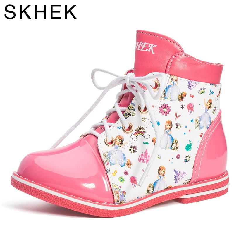 

SKHEK Kids Shoes For Girl Boys Children Leather Girls Fashion Boots Autumn Winter Kids Ankle Rubber Shoes For Cartoon Martin