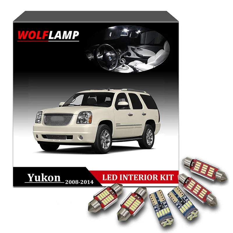 

Wolflamp 14Pcs Super Bright Ice Blue LED Interior Car Lights For 2008-2014 GMC Yukon Trunk Light Dome Lamp License Plate Bulb
