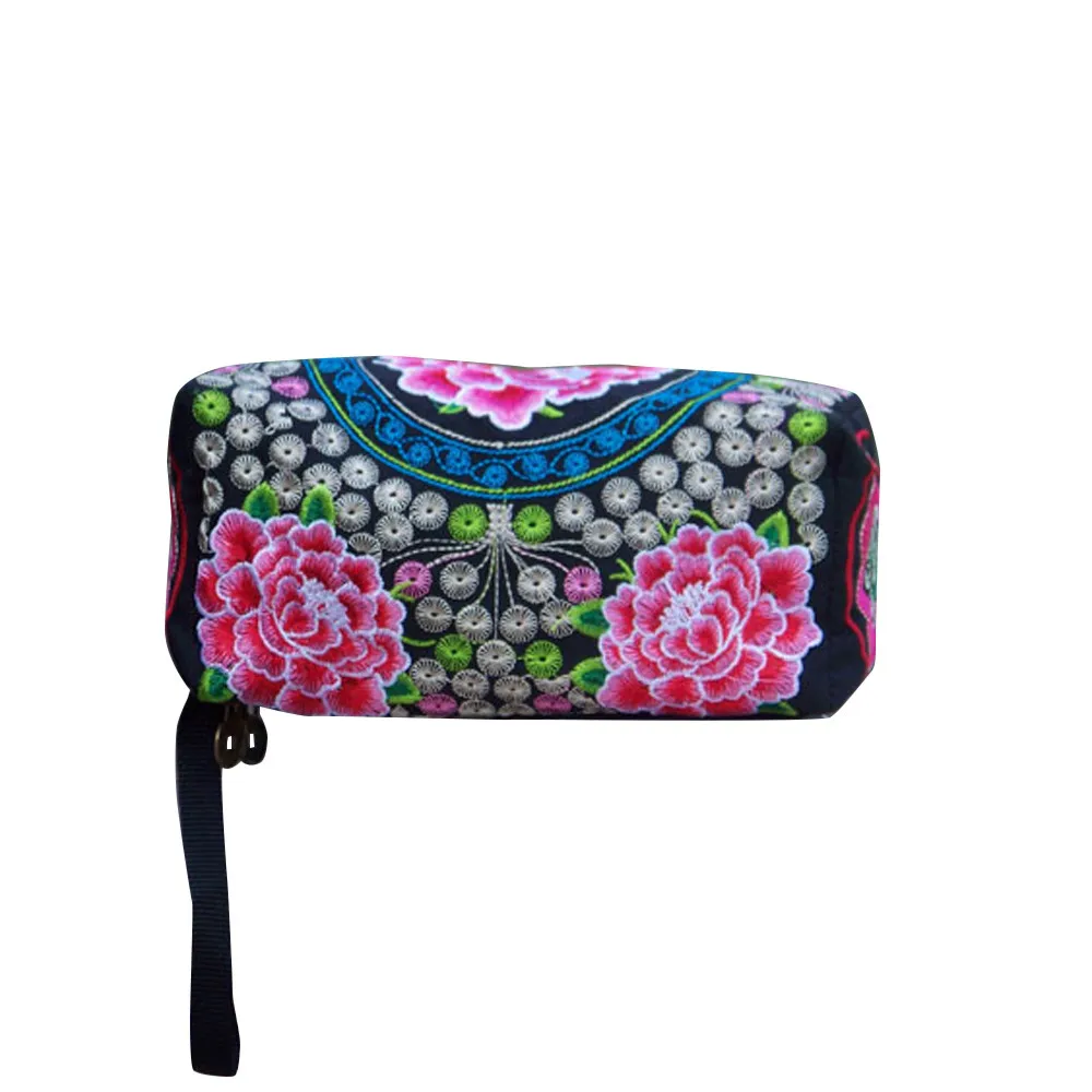 Длинный кошелек для женщин и девочек в этническом стиле ручной работы с вышитым ремешком, портативный клатч на молнии, винтажный цветочный холщовый кошелек