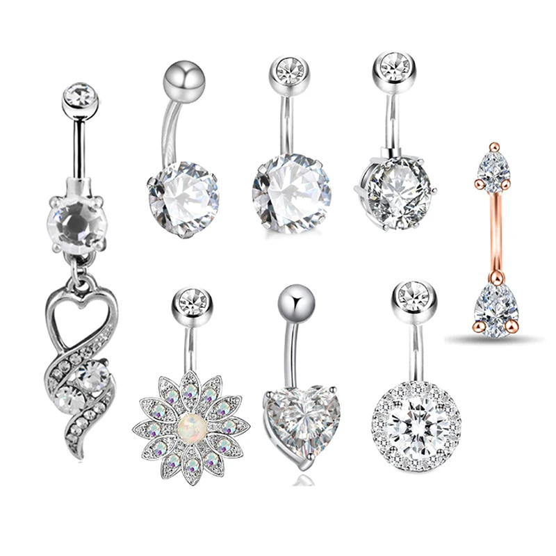 

8Pcs/set Sexy Women Gold Color Crystal Zircon Rhinestones Round Body Ring Jewelry Navel Piercing Belly Button Body Jewelry