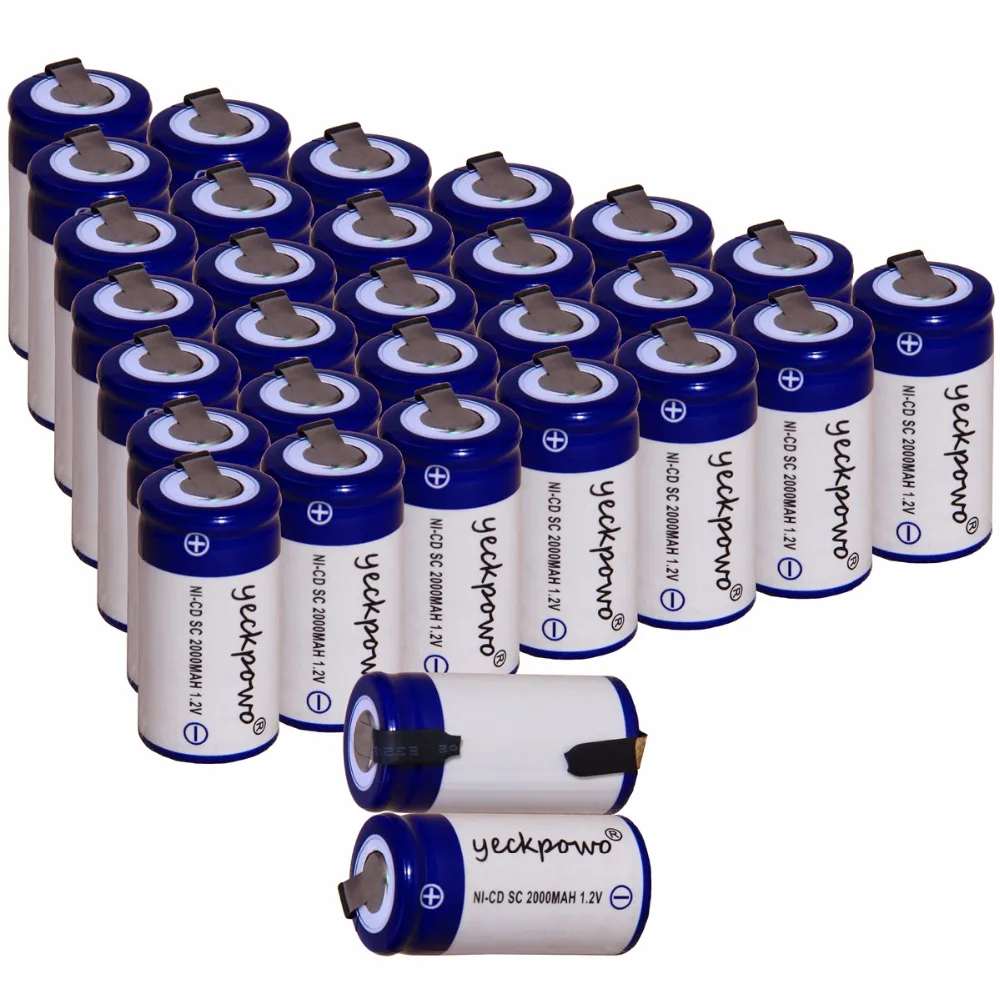 Yeckpowo 30 шт SC 2000mah 1 2 v батарея NICD перезаряжаемые батареи для аварийного света