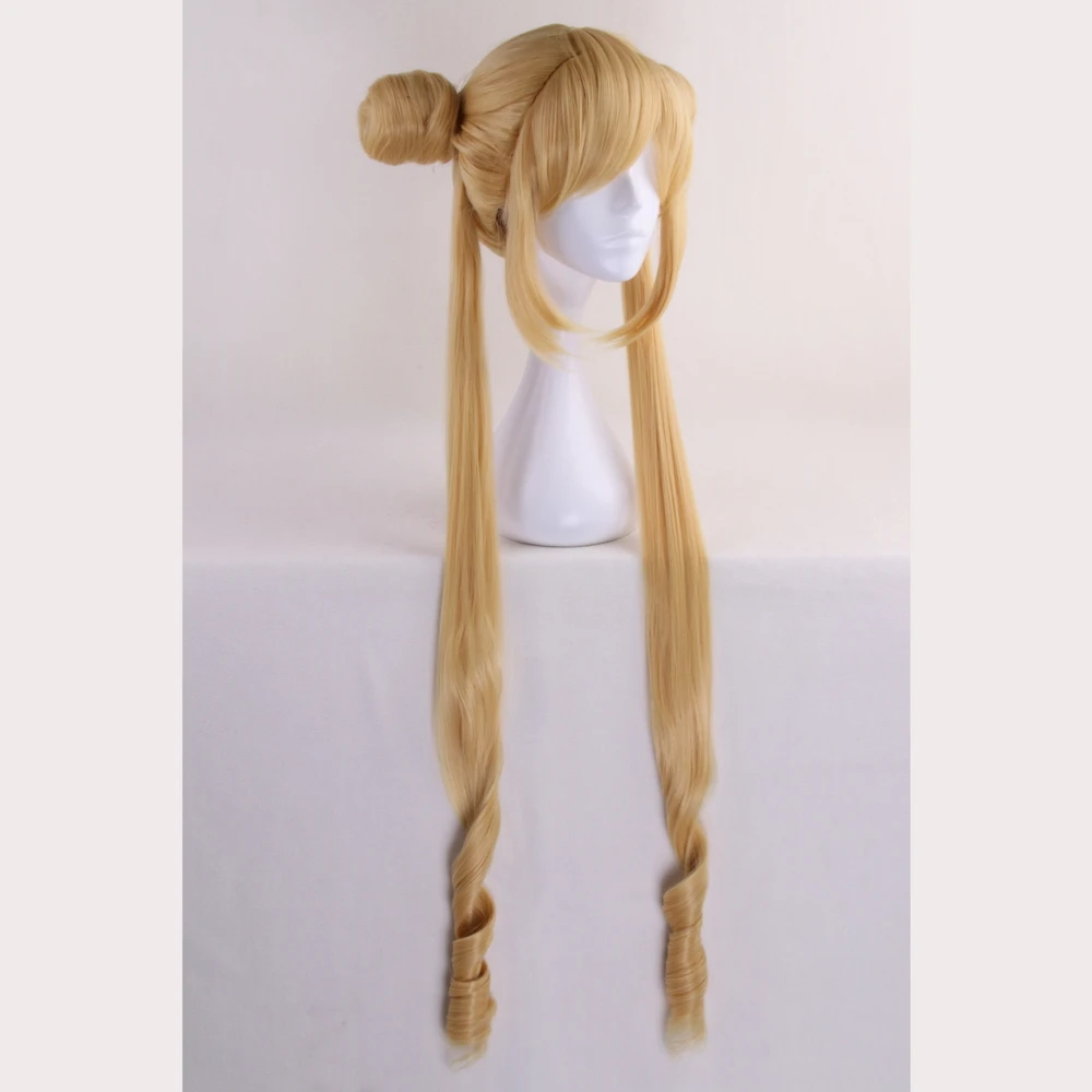 Sailor Moon Tsukino Usagi Cosplay Wig 90cm Crystal Long Lemon Yellow Blonde Wigs Costume Heat Resistant Synthetic Hair Perucas