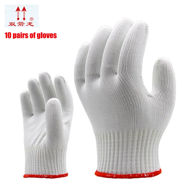 

The new thickening guantes trabajo nylon knitted arbeitshandschuhe white slippery wear-resisting guantes10 double/package