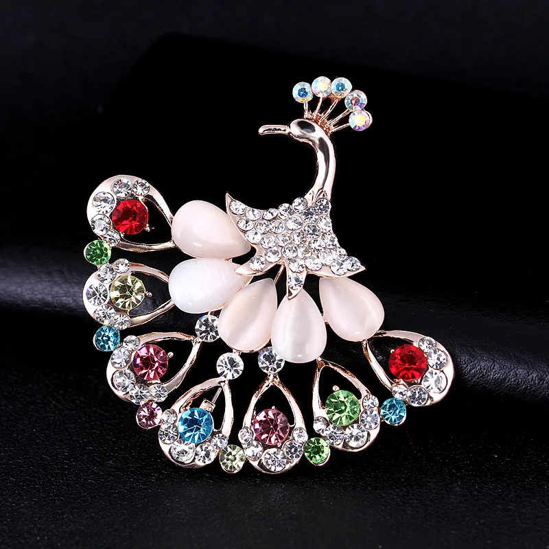 

OneckOha Rhinestone Peacock Brooches Opal Stone Phoenix Brooch Pin Animal Jewelry Pin Russian Girl Birthday Gift