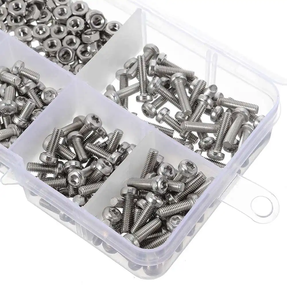 Suleve M3ST2 300 шт. M3 Torx машинный винт 304 нержавеющая сталь головкой 4-12 мм болт гайка ассортимент