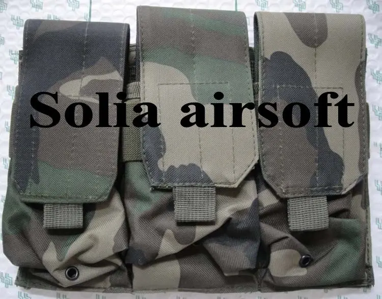 

Tactical THREE pouch molle triple mag magazine round ammo bag molle closure Woodland Camo