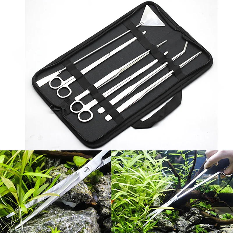 

5PCS/Set Aquarium Cleaning Tools Aquascaping Landscaping Tools Kit 10" Stainless Steel Aquatic Plants Scissors Tweezers Set