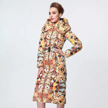 Cheap  2016 new hot winter Thicken Warm woman White Goose Down jackets Coats Parkas Outerwear Hooded Extra long Knee printing 5XXXXXL