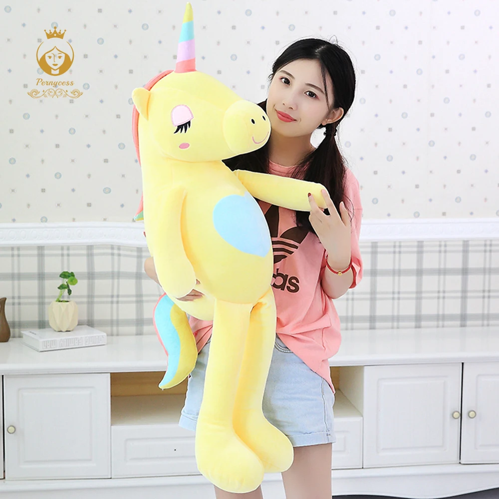 Ins soft rainbow unicorn plush stuffed toy, creative down cotton unicorn pillow, kids toys, large unicorn doll, Christmas gifts