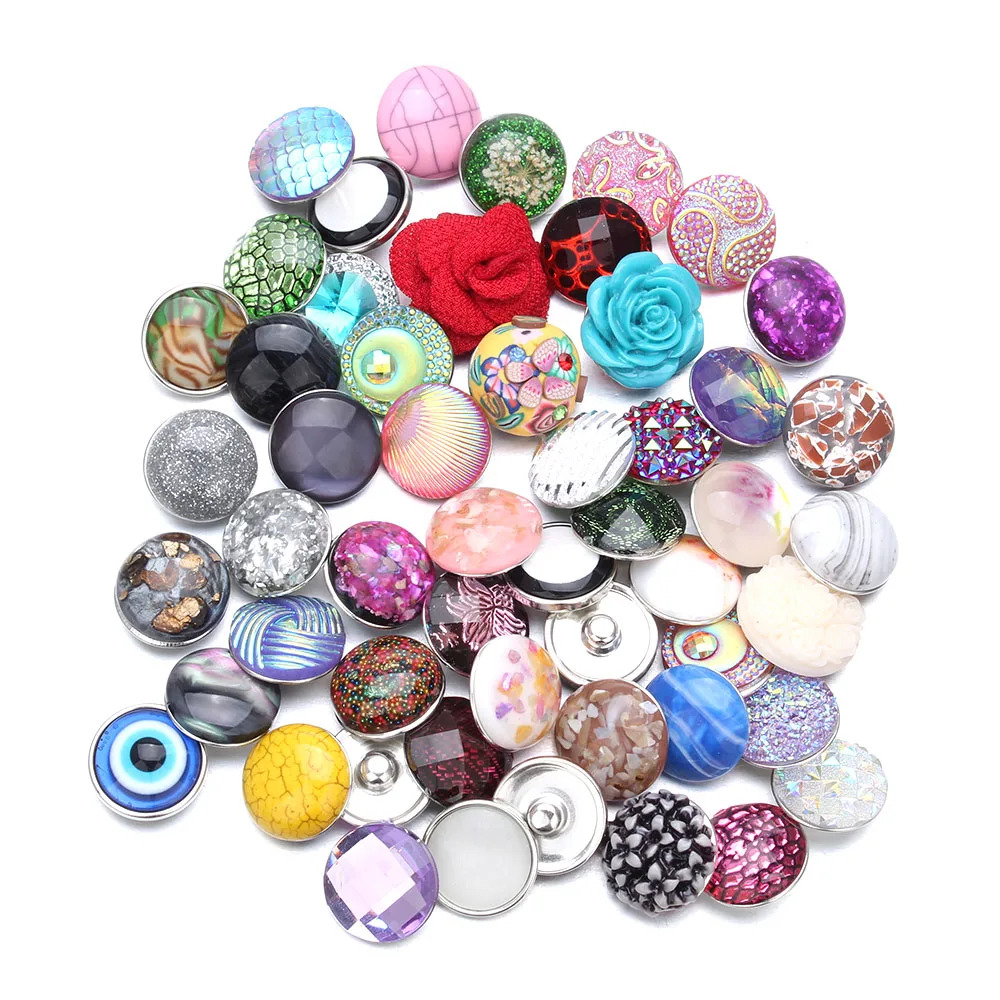 50pcs/lot Mixed Style Snap Jewelry Colorful Crystal Round 18mm Resin Snap Buttons fit Snap Bracelet Bangles ZD000-MIX