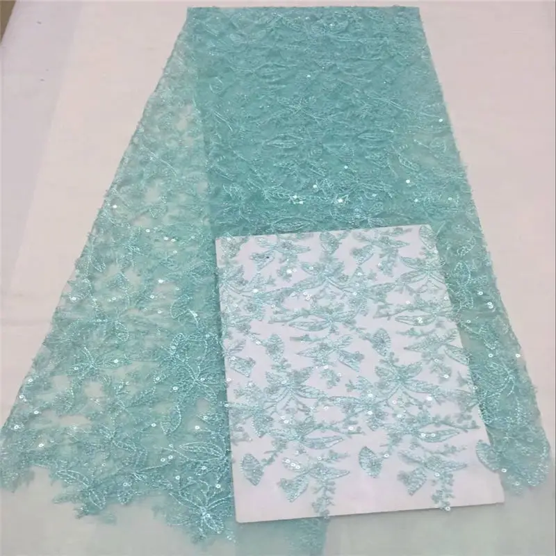 

Top sale aqua green lace fabric african high quality 2018 beautiful french lace with sequins and beads party dress lace fabric