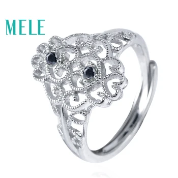 

MELE Natural Black Spinel 925 sterling silver rings for women,Fashion classic style wtih 2 pieces 0.04ct 1.8mm gemstone hotsell