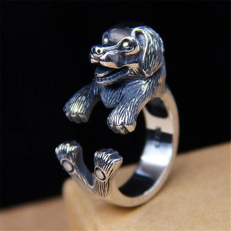 

Dropping Shipping Punk Vintage 3D Labrador Retriever Puppy Animal Wrap Dog Ring Antique 925 Sterling Silver Rings
