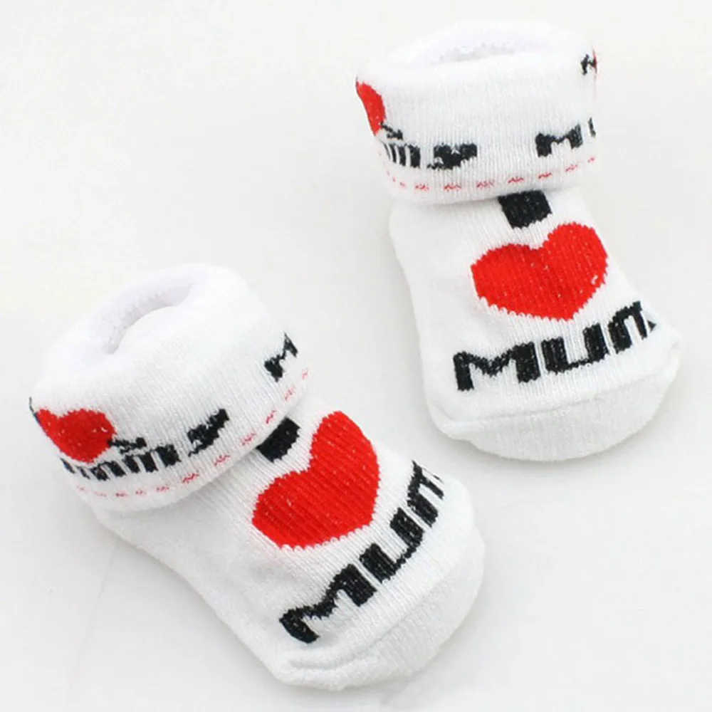 LONSANT/носки для маленьких мальчиков и девочек, хлопковые носки для новорожденных, с надписью «Love Dad Love Mum», нескользящие носки-тапочки для