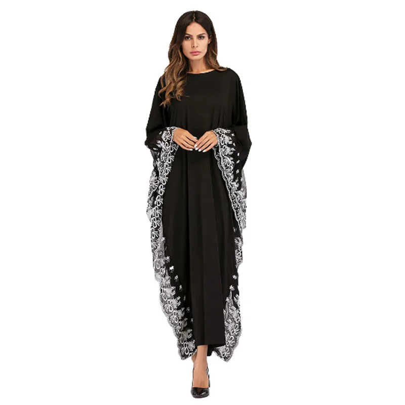

Black Big Sleeve Chiffon Anarkali Frocks Gowns White Lace Edge Decoration,New Model Abaya in Dubai Wholesale Indian Clothing
