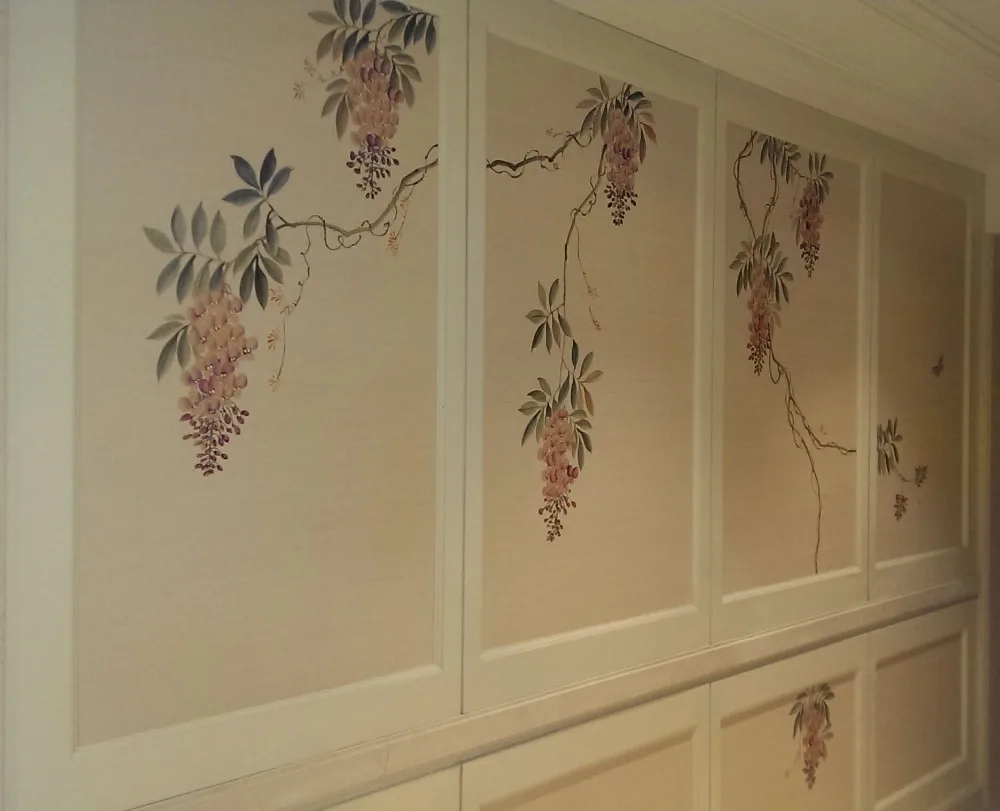 

Classic style elegant Hand-painted silk wallpaper painting flowers with birds many patterns and background optional