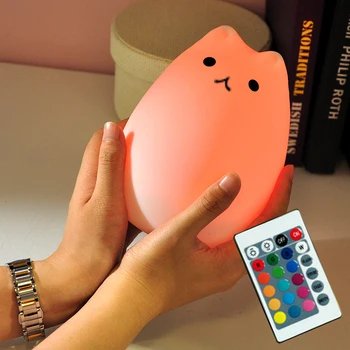 

Remote Silicone Touch Sensor LED Night Light 7 Colors Animal Cat USB Rechargerable LED Night Lamp for Children Baby Bedside Lamp