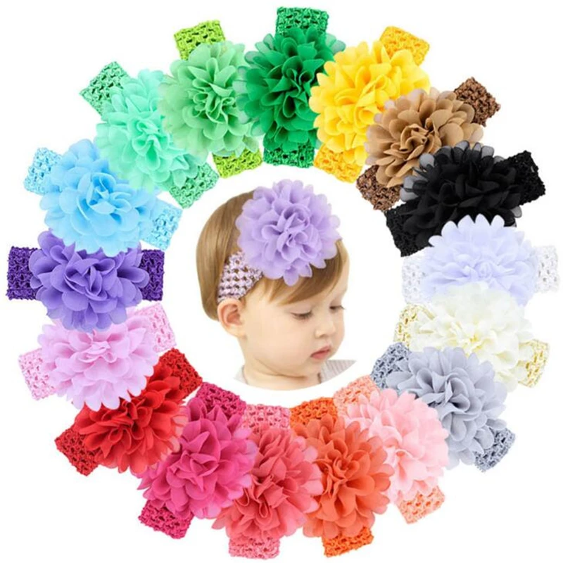 

1 pc Soft Solid Color Big Flower Elastic Headband Hairband For Baby Girls Lovely Newborn Girls Soft Hair Accessories Ornament