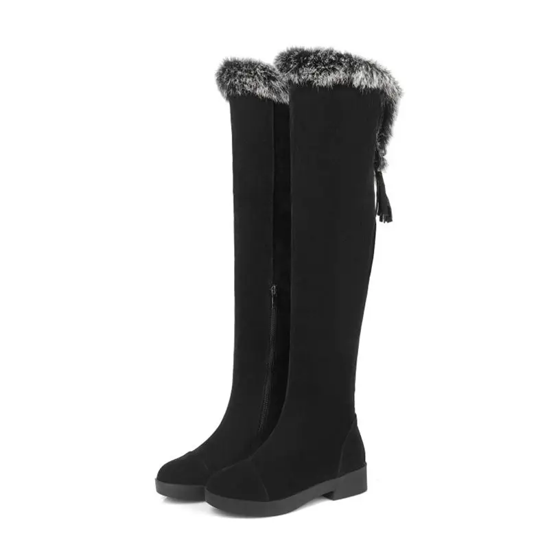 QPLYXCO/Новинка, распродажа, модные, большие размеры 34-43, русские женские зимние теплые сапоги выше колена, высокие сапоги, женская обувь на меху, C9-7 - Цвет: black without fur