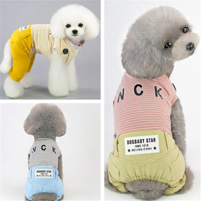 

Pet Dog Clothes Spring Summer Dog Jumpsuit Stripes Pajamas For Small Dogs Casual Trousers Pet Clothes