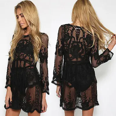 

2017 Lovely Women Bathing Suit Lace Crochet Bikini Swimwear Cover Up Beach Dress