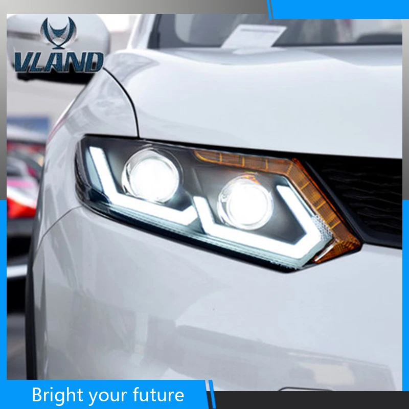 

VLAND Car Head Lamps For NISSAN X-Trail LED Headlights 2014 2015 2016 LED Strip U Style Front Headlight For Xtrail