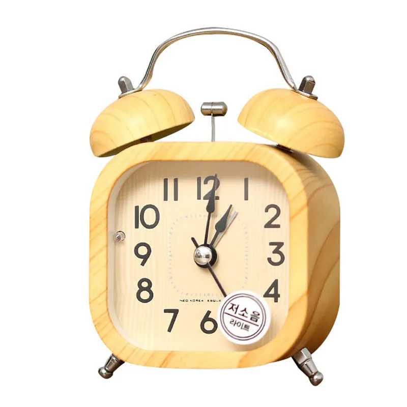 Wood Grain Home Decoration Mute Table Clock Handicraft Vintage Alarm