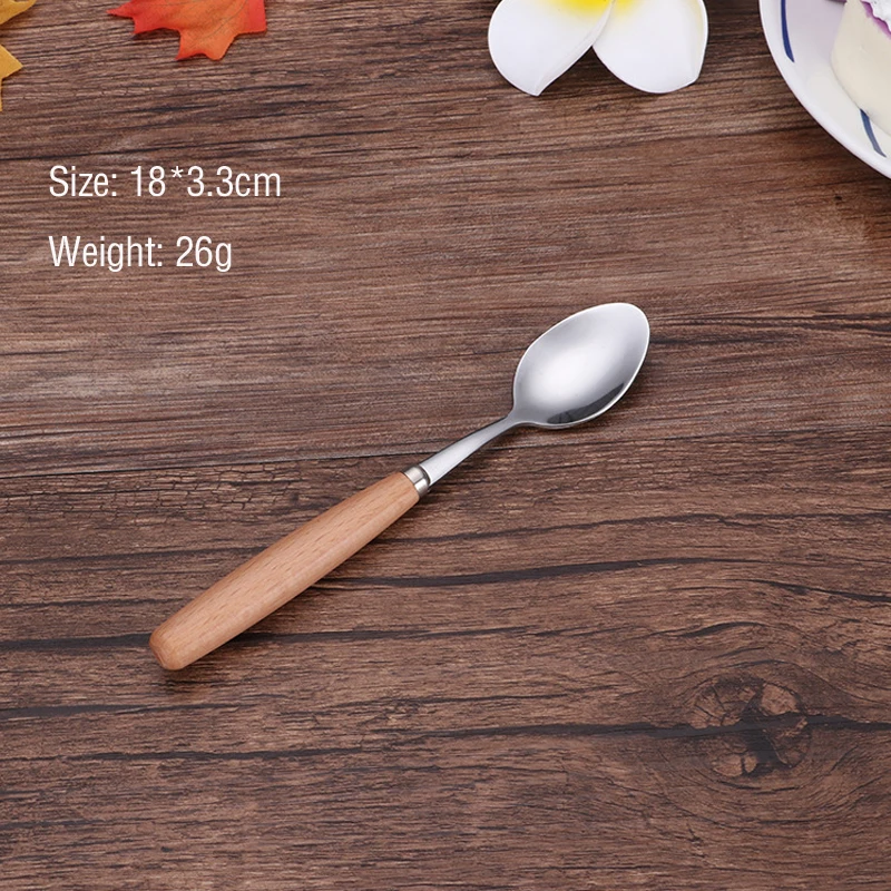 Tofok из нержавеющей стали, дессертная ложка из бука, деревянная ручка, медовый кофе, крем для перемешивания, ложечка для меда, гладкая поверхность, кухонная посуда - Цвет: Sharp Spoon M
