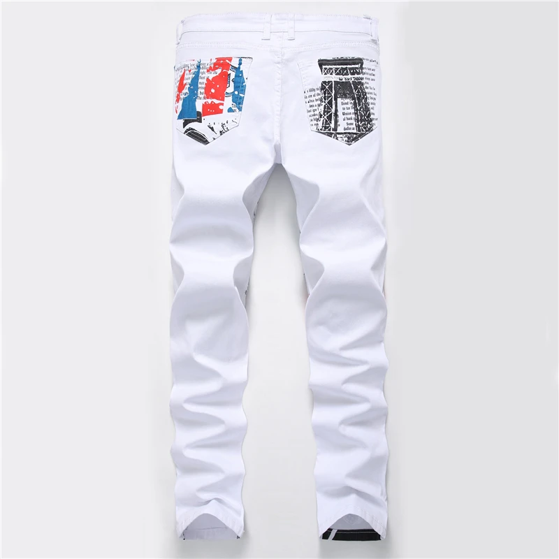Мужские облегающие джинсы в стиле хип хоп rock street wear белые с принтом граффити