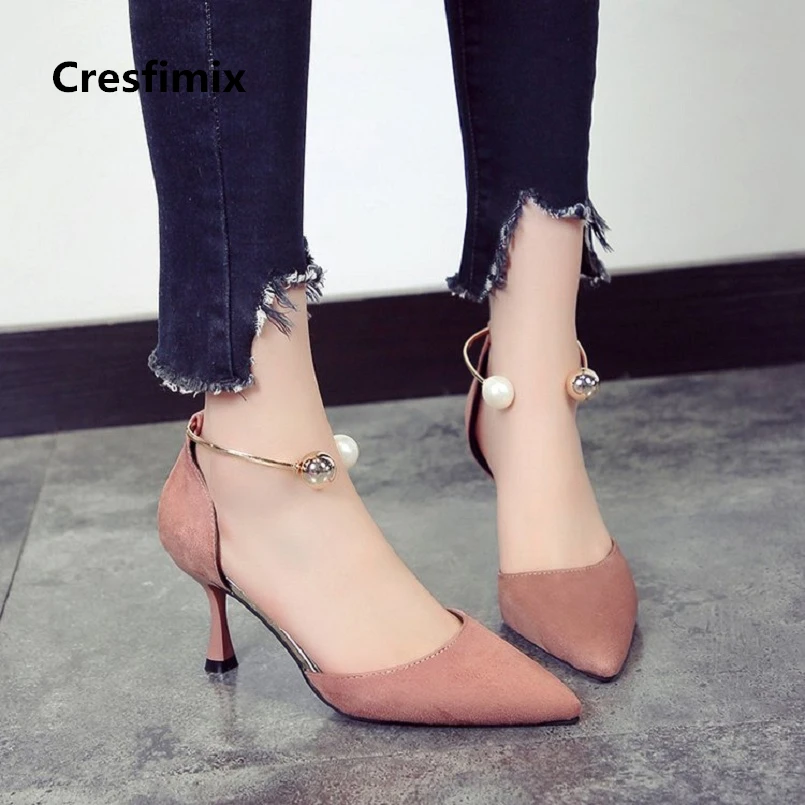 

Cresfimix women fashion 7.5cm high heels shoes lady cute party night club high heels female casual comfortable pearl shoes a2431
