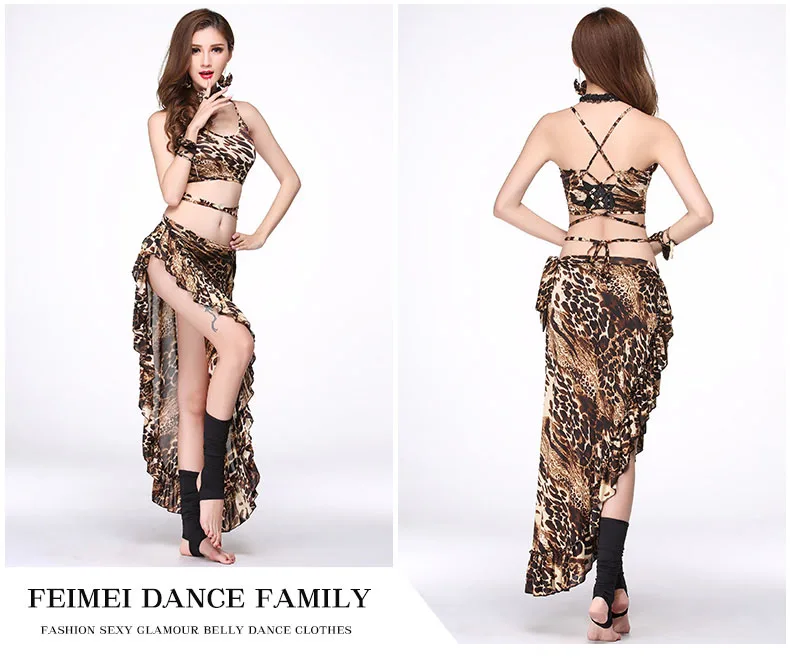 Женский костюм для танца живота, сексуальный леопардовый принт, танец живота Болливуд, одежда Цыганская, одежда для восточных экзотических танцев DC1794