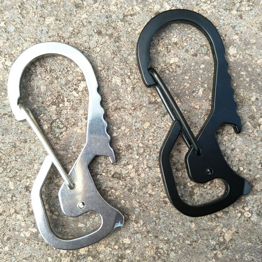 

Outdoor Multifunction Tool Stainless Steel Opener Screwdriver Carabiner Spring Keychain Backpack for Hiking Camping FW134