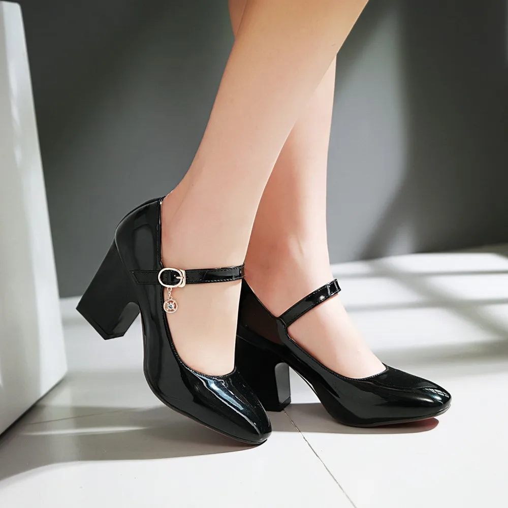 2019 Spring/Autumn Large Size 43 Black Buckle Women Shoes Square Toe Super Square High Heel Pumps Fashion Dress Women Shoes