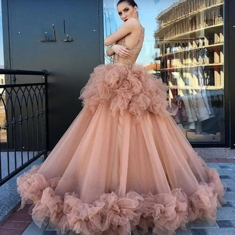 Шикарное бальное платье Vestido de festa длинное вечернее цвета шампанского для