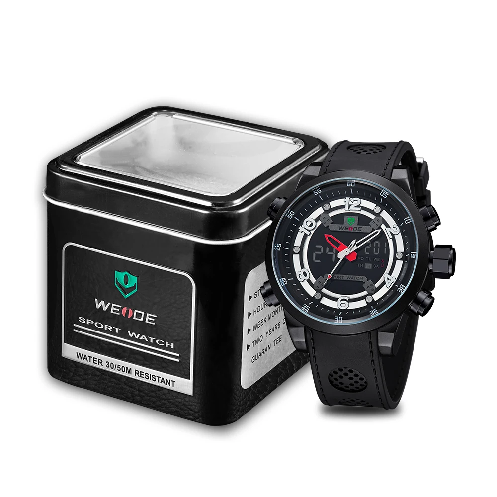 Weide quartz sports wrist watch casual genuine watches waterproof  silicone date digital led clock digital role luxury watch men