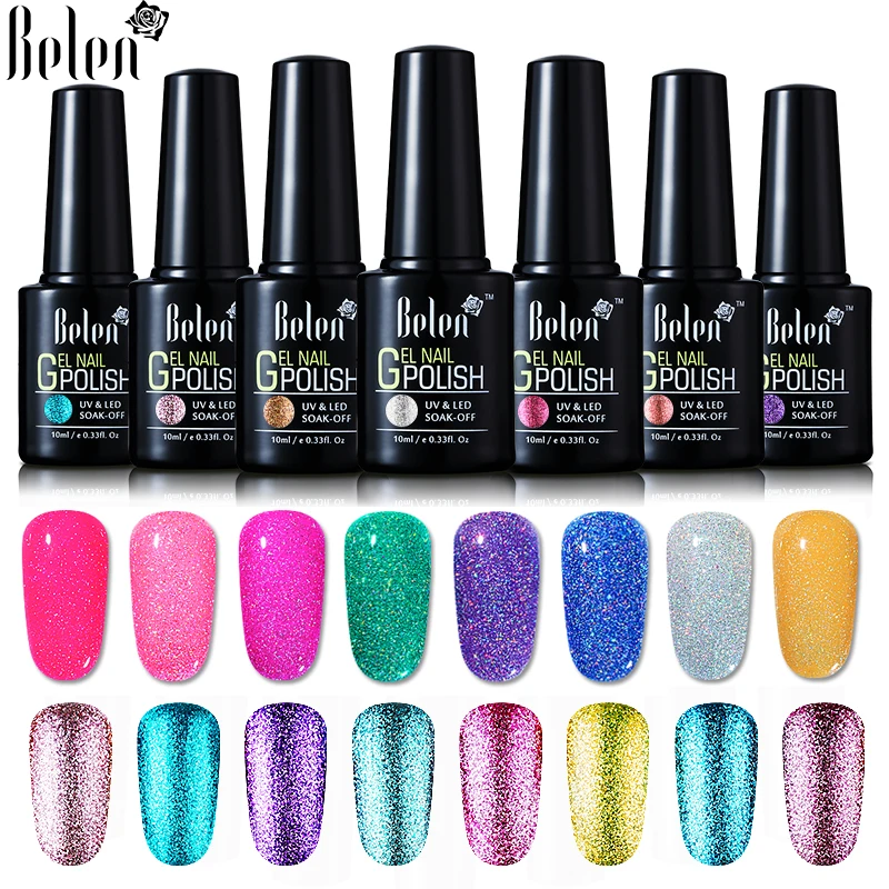 

Belen 10ml 34 Colors Shimmer Platinum Gold Gel Nail Polish Lacquer Soak Off Long Lasting Glitter Soak Off Shining UV LED Varnish