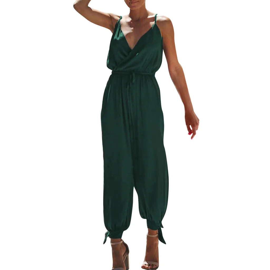 

Summer Women Lady Clubwear Deep V Neck Long Jumpsuits Casual Loose Solid Sleeveless Bodysuits