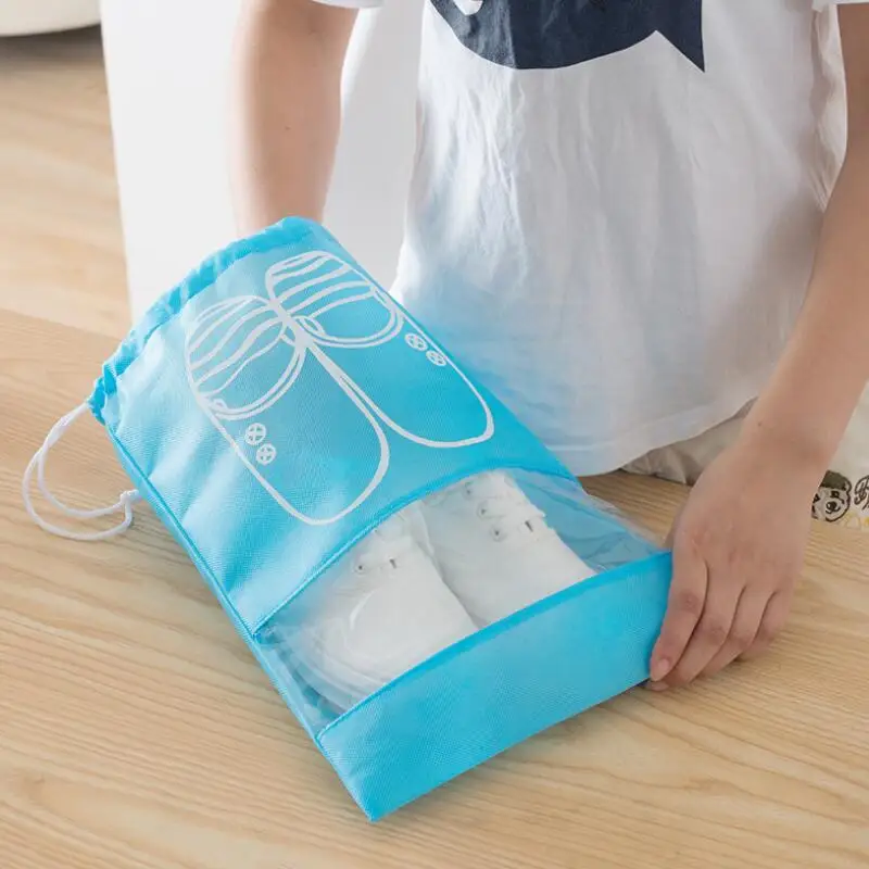 Simple Waterproof Travel Accessories Shoes Bags Drawstring Organizer Women/Men Non-Woven PVC Transparent Splicing Handbag