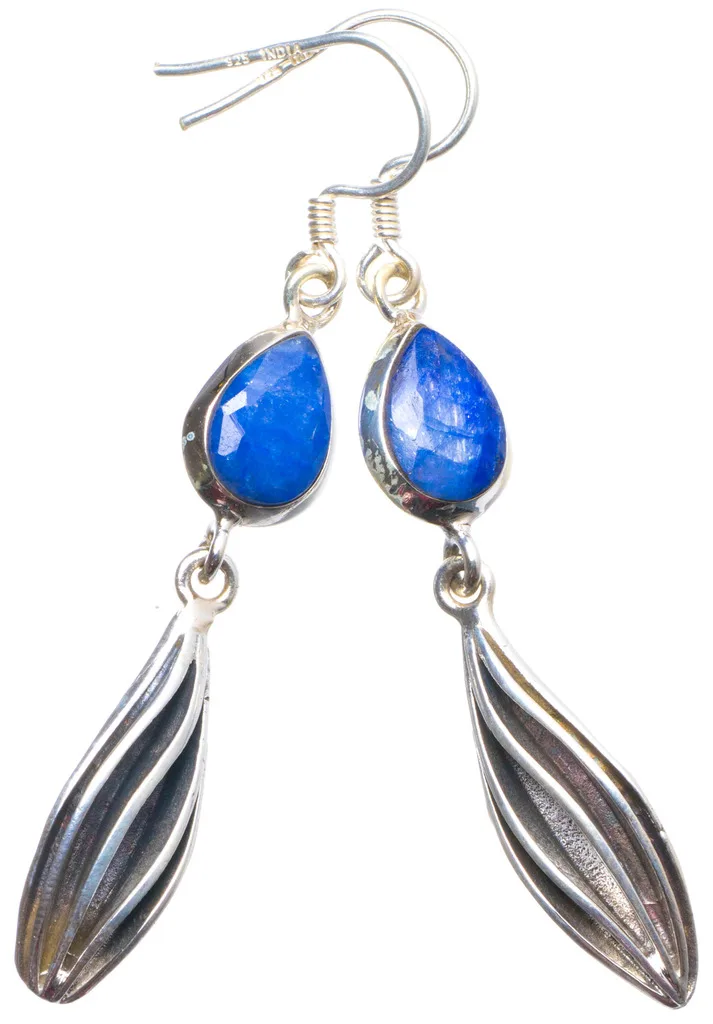 

Natural Sapphire Handmade Unique 925 Sterling Silver Earrings 2.25" X4135