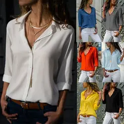 ZOGAA для женщин; большие размеры Шифоновая Блузка модные однотонные цвет Roll Sleeve рубашки, Повседневная блузка летние топы корректирующие