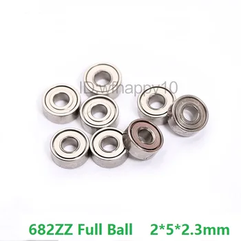 

100pcs/lot 682ZZ 682Z 682 ZZ Full Ball 2*5*2.3mm double shielded deep groove ball bearings Miniature Mini bearing 2x5x2.3mm