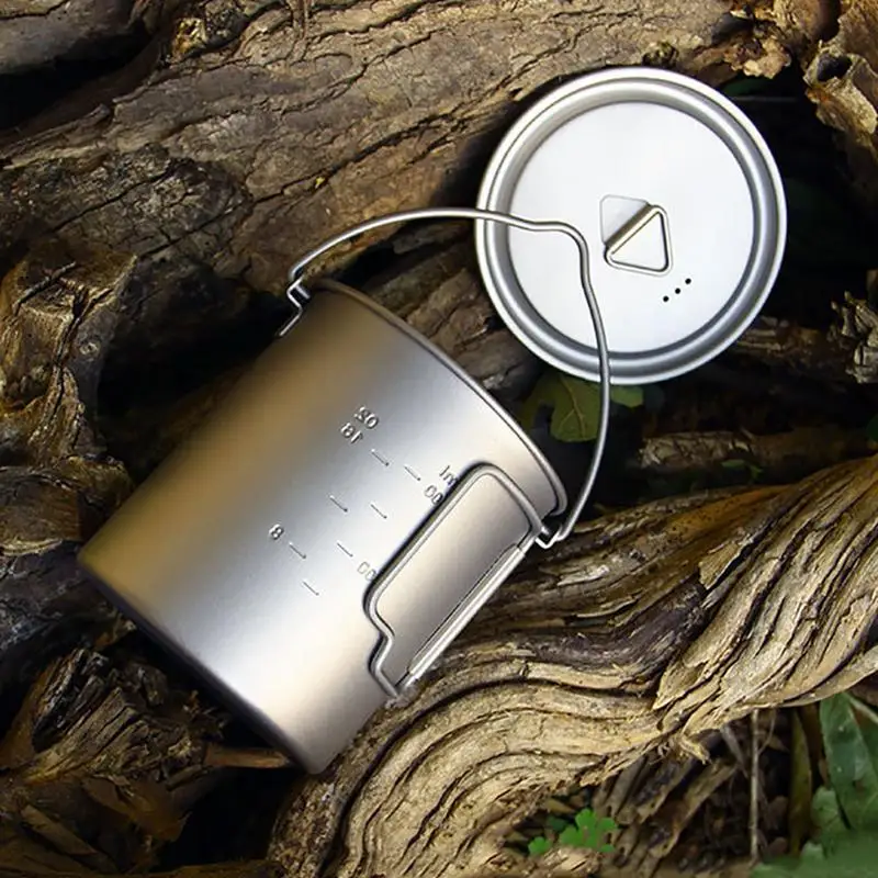 750 ml Titanium taza de agua taza de viaje Camping al aire libre Pot cocinar Picnic cuelgue olla