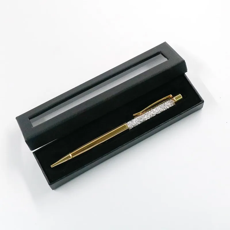 1 шт. новые металлические канцелярские хрустальные Гелевые Ручки Шариковая ручка со стразами Повседневная пишущая выхлопная труба надпись памятные подарки - Цвет: Gold