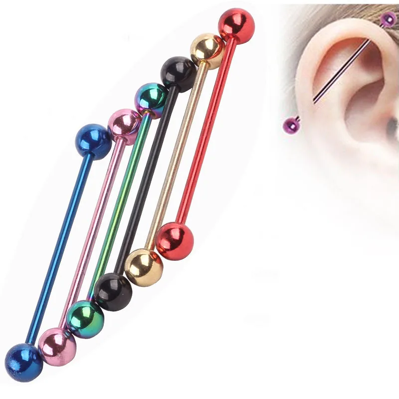 50pcs/lot wholesale mix color stainless steel ear piercing industrial barbell fake ear gauges piercing tragus cartilage earring