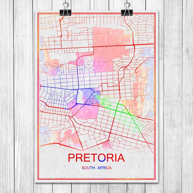 Colorful World City Map PRETORIA south Africa Print Poster Abstract
