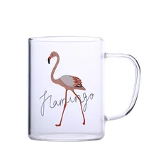 400ml flamingo transparent glass simple breakfast milk cup with handle teacup water glasses for drinking