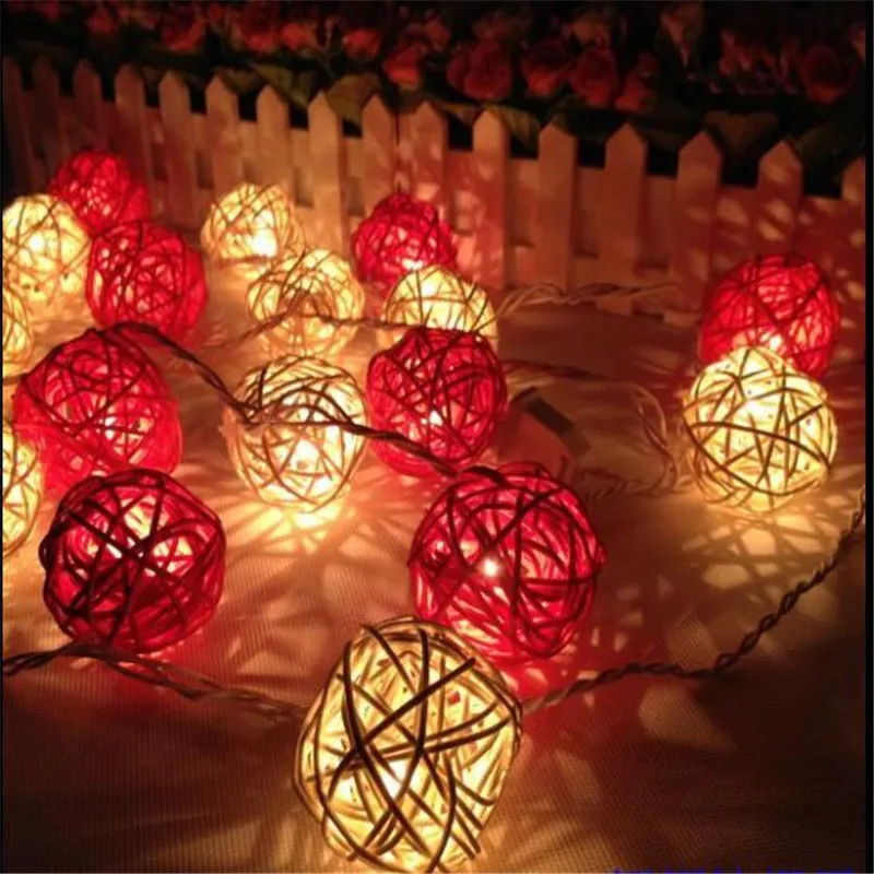 

4M 20LED String Lights Red White Rattan Ball Garlands Holiday Wedding Party Decoration LED String Christmas Fairy Light
